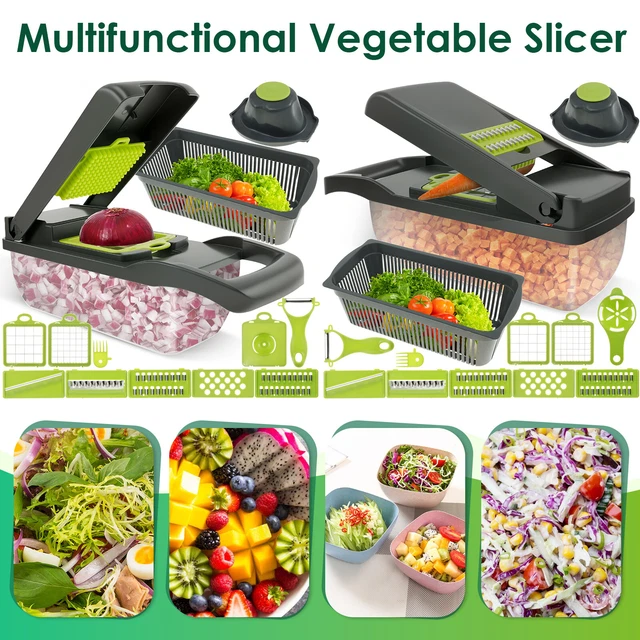 VEGETABLE CHOPPER SET with Replaceable Stainless Steel Blades Removable ...