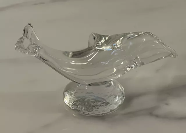 TITAN hand blown clear glass dolphin figurine paperweight sculpture Signed 2