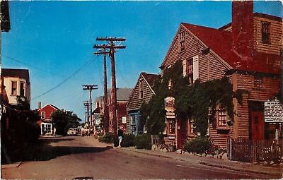 Rockport Massachusetts~Bearskin Neck Street Shops~1950s Car~Postcard