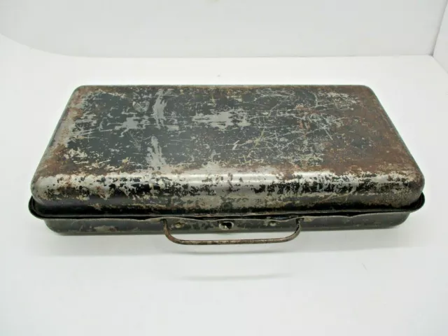 Vintage Armstrong Standard Bond Box Huntington W. Va. Black Metal Hinged Box