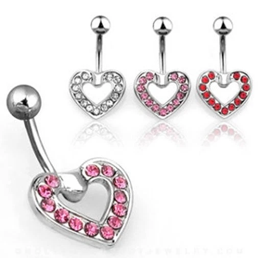 Elegant Basic Gem Paved Cz Heart Navel Belly Ring Steel Button Piercing B152