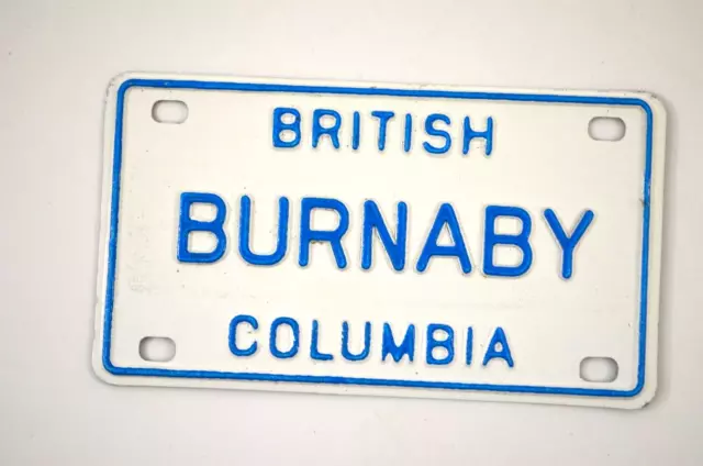 Burnaby British Columbia Souvenir License Plate Miniature Bike BC Metal 1980s