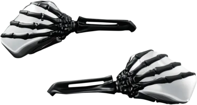 Kuryakyn Matte Black Chrome Skeleton Hand Handlebar Side View Flat Mirror Set