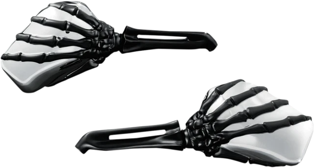 Kuryakyn Matte Black Chrome Skeleton Hand Handlebar Side View Flat Mirror Set