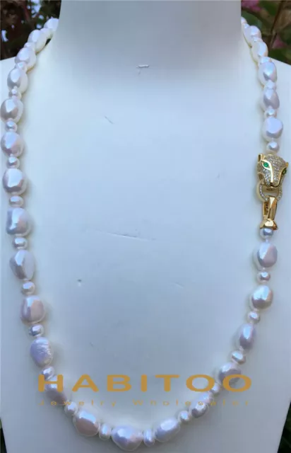 12-13mm white baroque cultured freshwater pearl necklace cz clasp