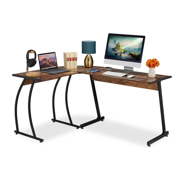 Bureau d’angle informatique table coin gamer forme L meuble travail surface