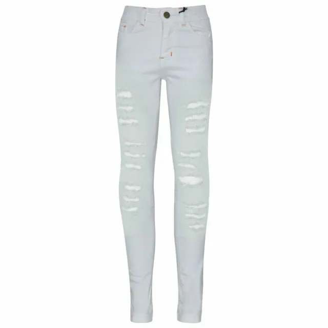 Kids Girls White Skinny Jeans Denim Ripped Fashion Stretchy Pant Jegging 3-14 Yr