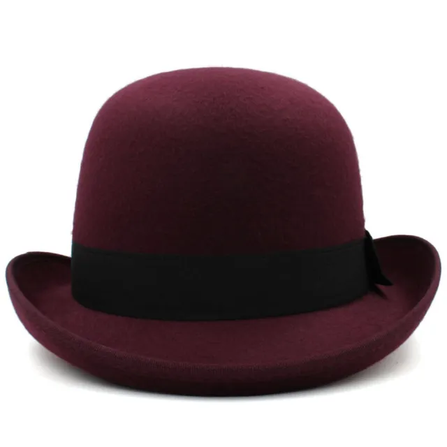 Wool Men's Black Red Green Brown Bowler Hat Fedora Gentleman Hat 58-59cm