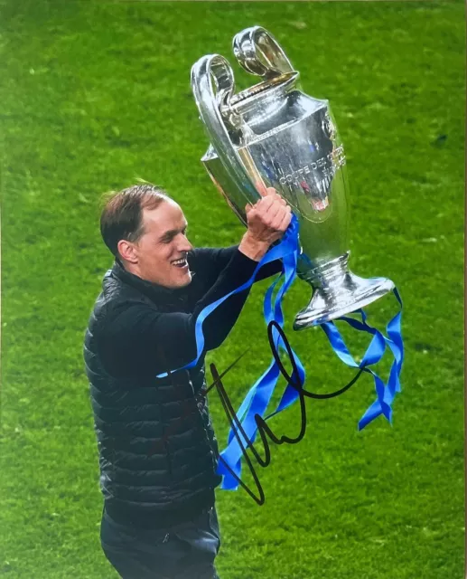 Football - Thomas Tuchel Signed 10x8 Pre-Print Chelsea FC CL Trophy Photo