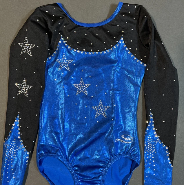 Dreamlight C 10-12 rhinestone competition gymnastics dance leotard black / royal Dreamlight C 10-12 rhinestone competition gymnastics dance leotard black / royal