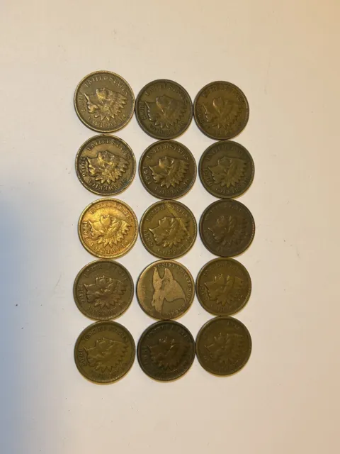 15 Indian Head Cent And Flying Eagle 1 Cent US Penny Coin Lot Full Liberty