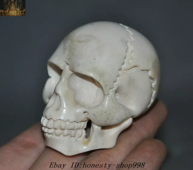 2" Chinese Hand carved Sacrifice Skull skeleton Head Amulet pendant Statue 2
