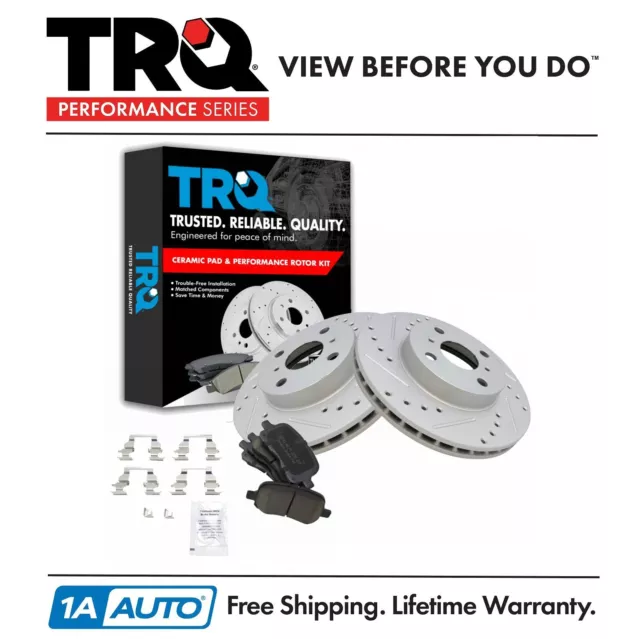 TRQ Performance Drilled Slotted G-Coated Brake Rotor & Ceramic Pad Kit