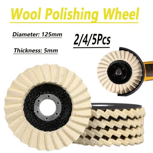 125mm Wool Flap Felt Polishing Buffing Wheel Discs Pads Set For Angle Grinder
