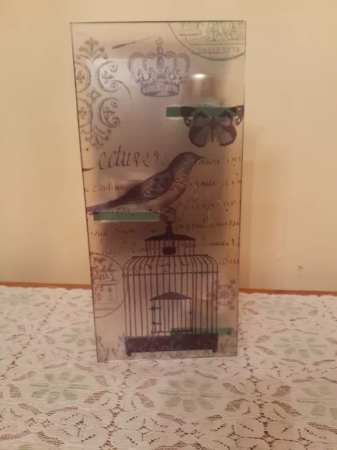 Frosted Glass and Mirrored Tea Light Candle Holder French Country Birds