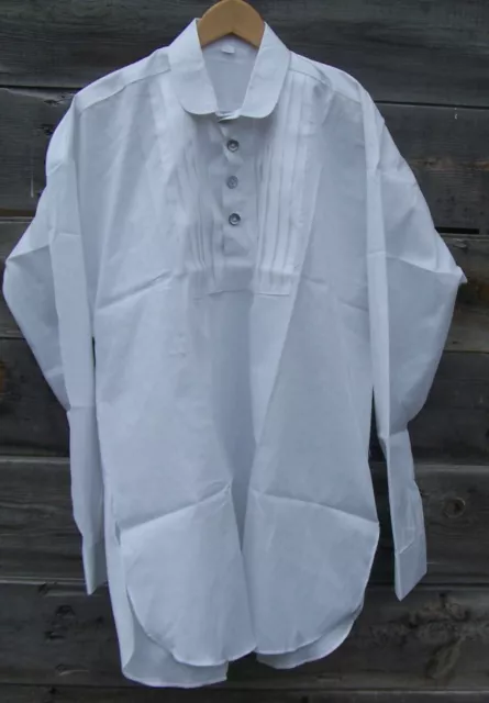 Civil War White Muslin Officers Pleated  Shirt With Pewter Buttons  Medium