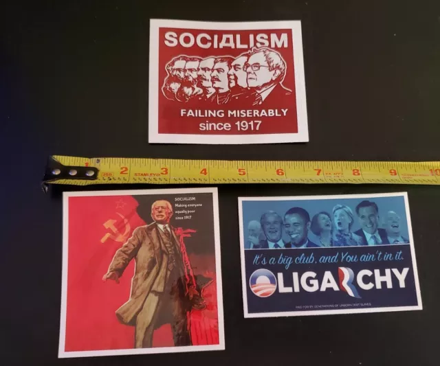 Sociaism SUCKS Bernie Sanders Karl Marx Lenin Stalin STICKERS lot of 3
