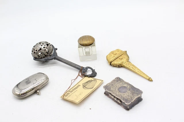 T x15 Antique Collection Inc. Silver Plated Snuff Box, Gold Tone Scissors Case