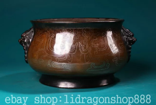 7.2" Ming Xuande Chinese Purple Bronze Gilt Dynasty Lion Head incense burner