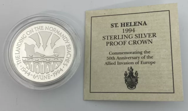 1994 SILVER PROOF ST HELENA PIEDFORT 50p COIN + COA 50th NORMANDY LANDING 1/500