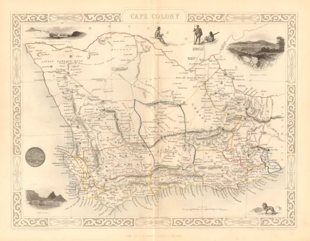 CAPE COLONY. Cape Town & Grahamstown views. South Africa.TALLIS/RAPKIN 1849 map
