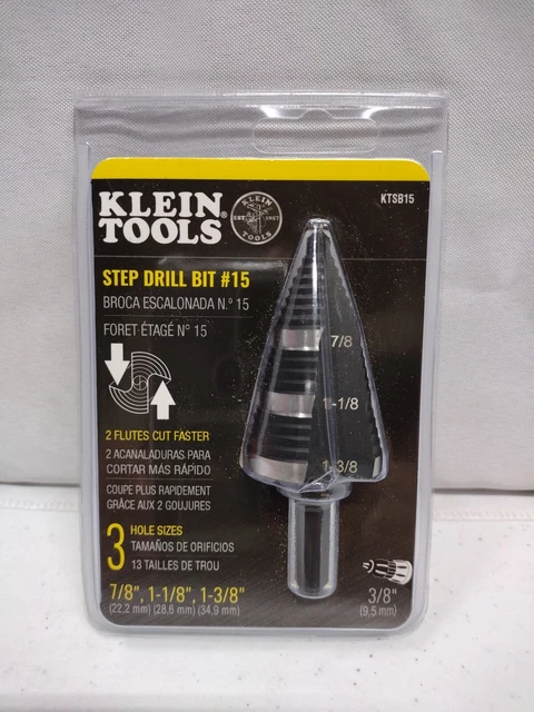 Klein Tools Step Drill Bit #15 Double Fluted 7/8 to 1-3/8-Inch # KTSB15