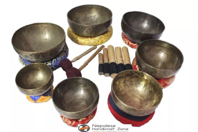 Chakra Healing Tibetan Old Singing Bowl Set of 7 Hand Hammered Meditation Bowls 2