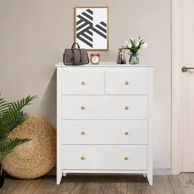 5 Drawer Dresser for Bedroom Chest of Drawers with Tall Storage Cabinet - White