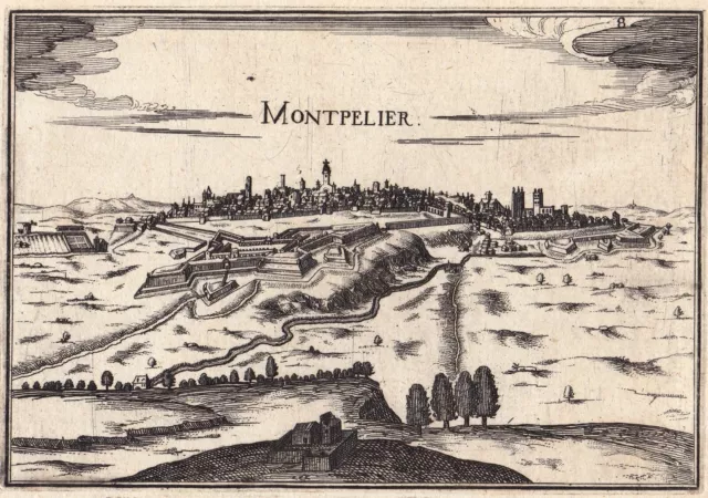 Gravure XVIIe Vue de Montpellier Hérault Christophe Tassin 1634