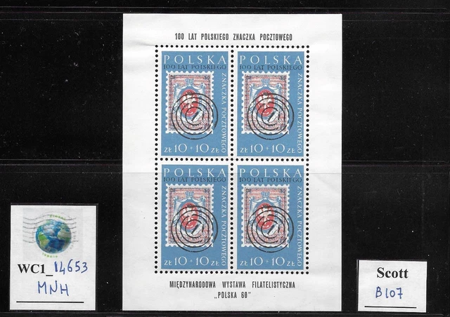 WC1_14653. POLAND: 1960 INTL.PHIL. EXHIB."POLSKA 60" souv. sheet Sc.B107. MNH