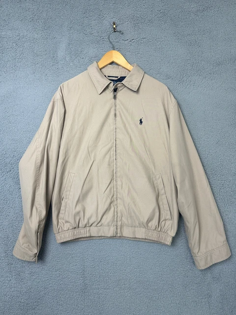 Polo Ralph Lauren Mens Medium Jacket Harrington Beige Plaid Lined Bi-Swing Logo