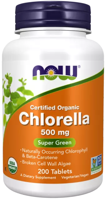 Now Foods CHLORELLA Organic 500mg, 200 Tabs - Green Superfood