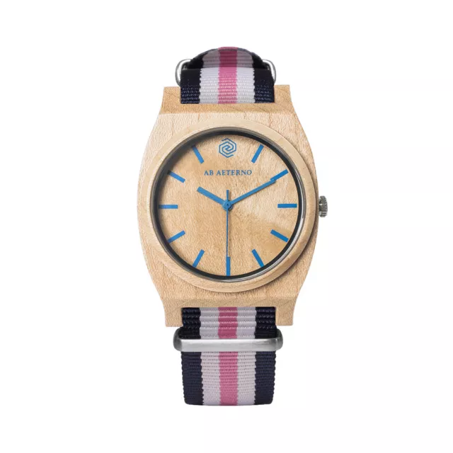 AB AETERNO "Route Blue" Legno Acero Swiss Quarzo Rosa Tessuto Unisex Orologio