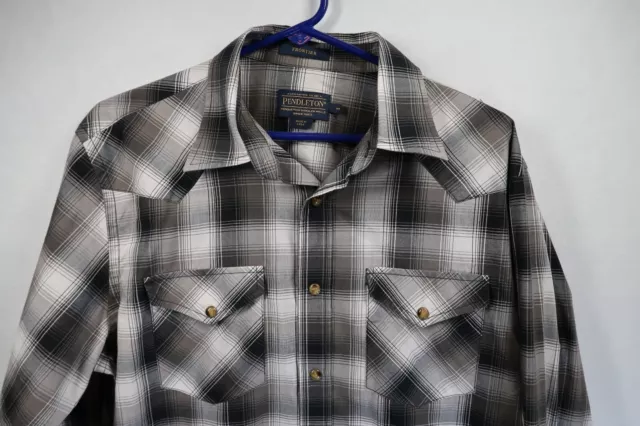 PENDLETON FRONTIER LONG Sleeve Pearl Snap Button Up Shirt Mens Sz ...