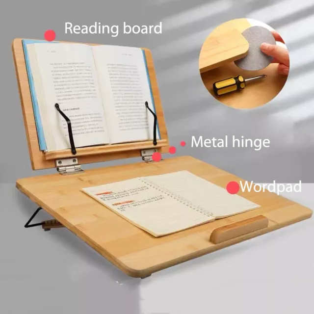 Small Bamboo Book Stand Adjustable Document Holder Versatile for Office (28*21) 2