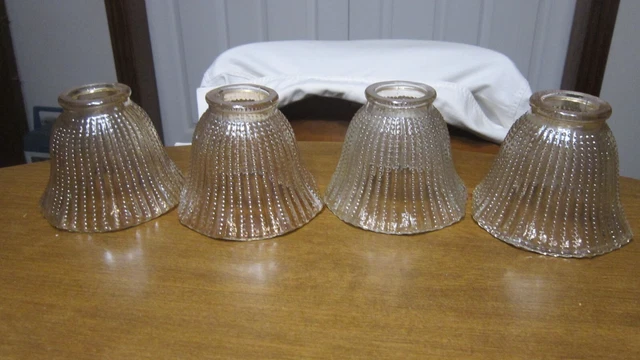 4 Vintage Iridescent Hobnail Glass Amber Light Globe Shade Bead Rib Ruffle