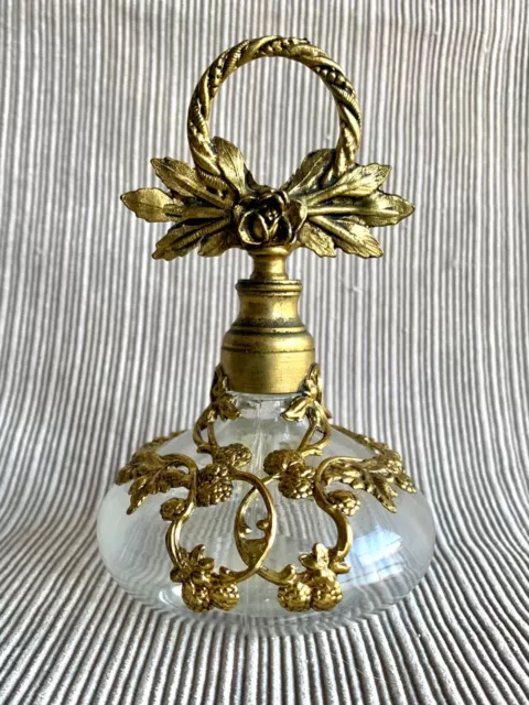 Vintage Filigree Metal and Glass German Perfume Bottle w/ Glass Dauber. 4.5” Vintage Filigree Metal and Glass German Perfume Bottle w/ Glass Dauber. 4.5”