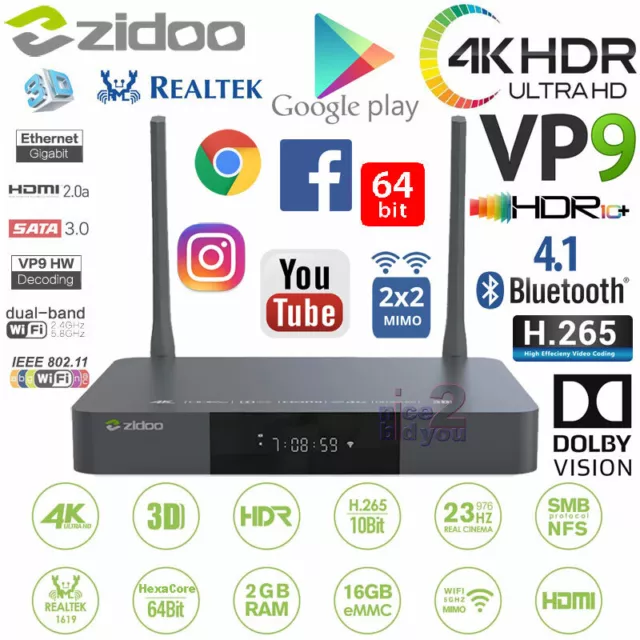 Zidoo Z9X Dolby Vision HDR 10+ Android 9.0 4K TV Box Home Theatre Media Player