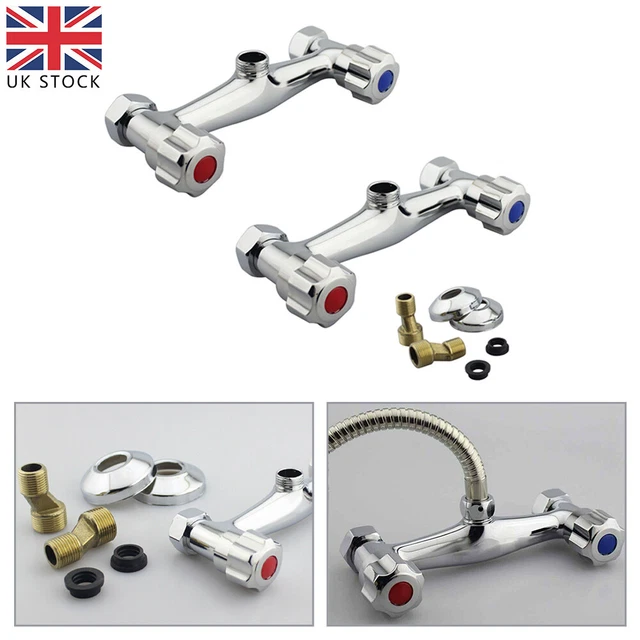 Bathroom Shower Sink Mixer Taps Bar Brass Valve Twin Outlet 1/2" Chrome Modern