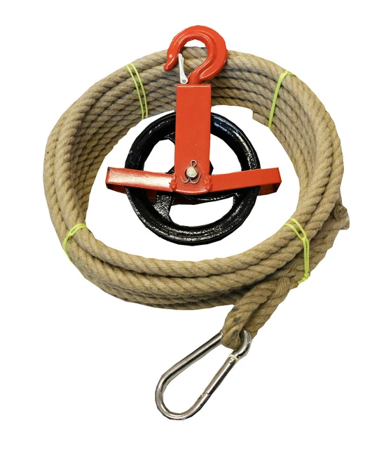 20mm JUTESEIL + UMLENKROLLE Mit Haken Tauwerk Seilwinde Seilzug Seil Seilrolle Meterware 10m 50m