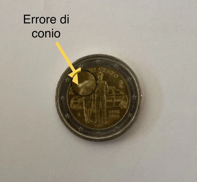 2 EURO italia 2022 commemorativa polizia di stato con errore di conio EUR 900,00 2 EURO italia 2022 commemorativa polizia di stato con errore di conio EUR 900,00