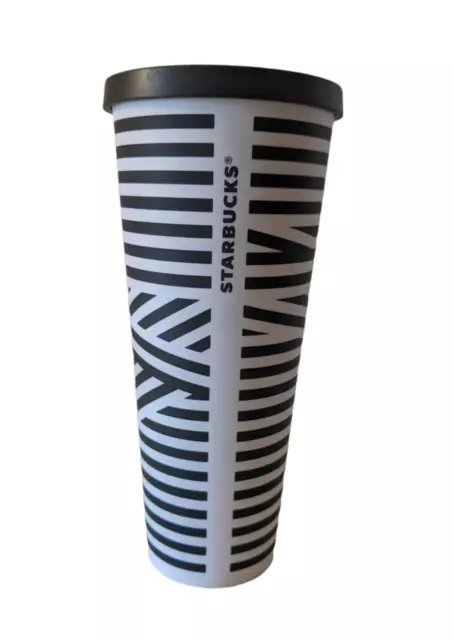 STARBUCKS RARE Black White Zebra Stripe Matte Venti Cold Cup Tumbler  No Straw