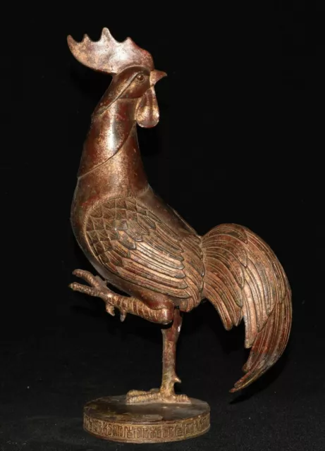 10.8" Old Chinese Purple Bronze Fengshui 12 Zodiac Year Rooster Cock Sculpture