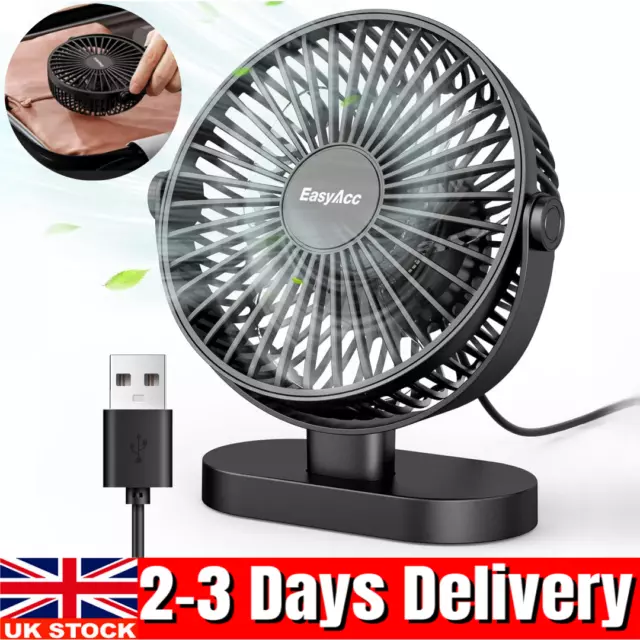 Mini Desk Fan Quiet Small Powerful 3-Speed Adjustment 360° Rotation For Bedroom