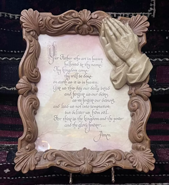 Vintage 10" x 13" The Lord's Prayer Framed Praying Hands Looks Antique Hope Love