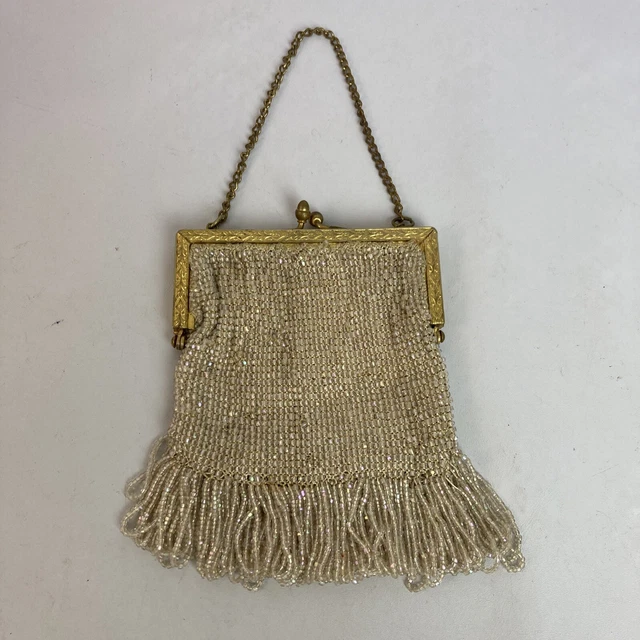 Vintage Antique Gold Tone Beaded Bag French Purse Art Nouveau Art Deco 1900s