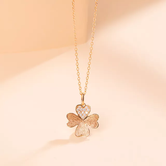 18K Solid Gold O Chain Moissanite Pendant Necklace Heart Four-leaf Clover Charm
