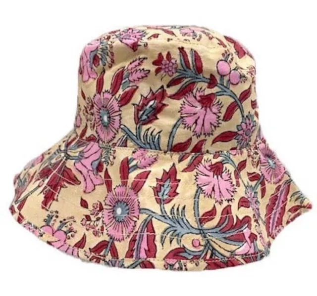 HAT ATTACK PRINTED FLORAL BUCKET HAT IN FUSCHIA NWT 100% Cotton