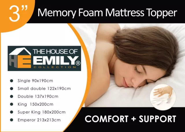 3 Inch Visco Elastic Memory Foam Mattress Topper 50kg/m3 Density with Cover