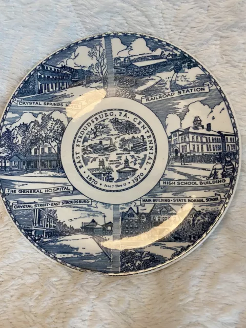 Vintage Porcelain Collector Plate Souvenir 1970 East Stroudsburg, Pa. 10 IN. 